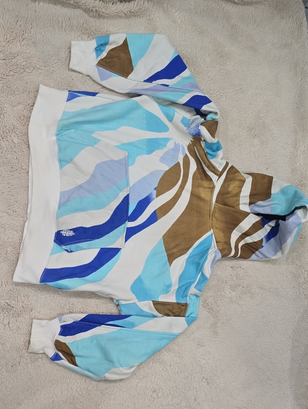 Free People Wave-Print Hoodie in Blue, White & Brown